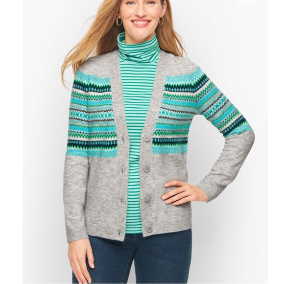 Talbots V-neck cardigan in snowflake fair isle women’s size 3x - Picture 1 of 8